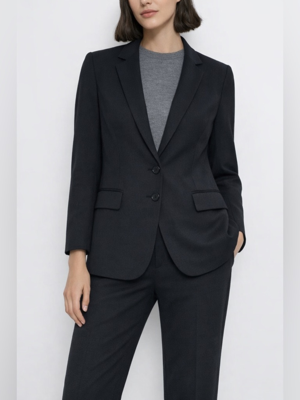 Theory Telissa Wool‑Blend Blazer – Black, Size 10